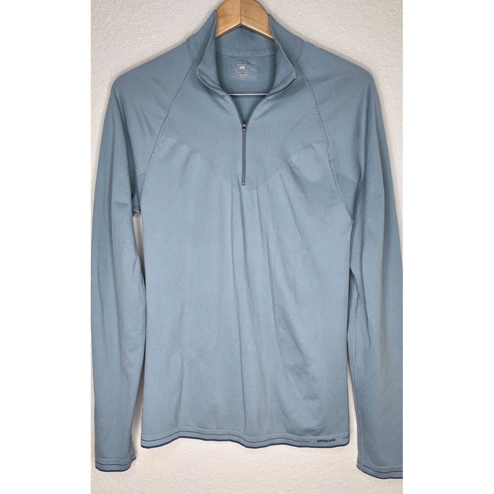 Patagonia Capliene Blue Quarter Zip Women L Base Layer Mid Weight Outdoor Hike